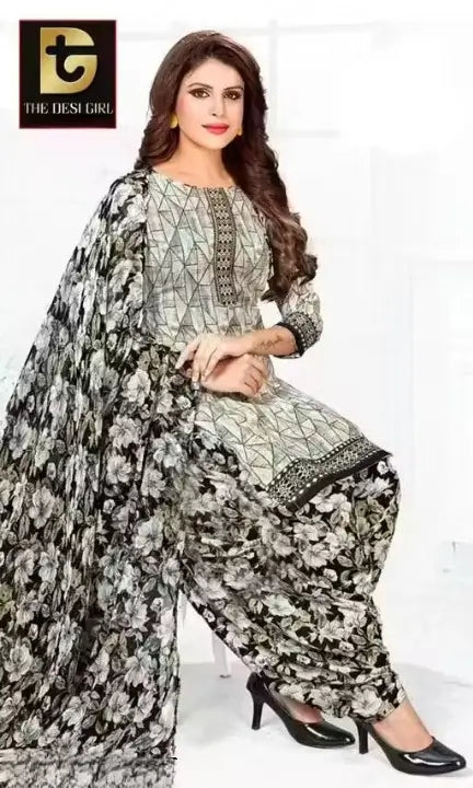 Women & Girls Crepe/Polyester Leon Printed Unstitched Suit & Dress Material with Chiffon Dupatta ( default, Standard )