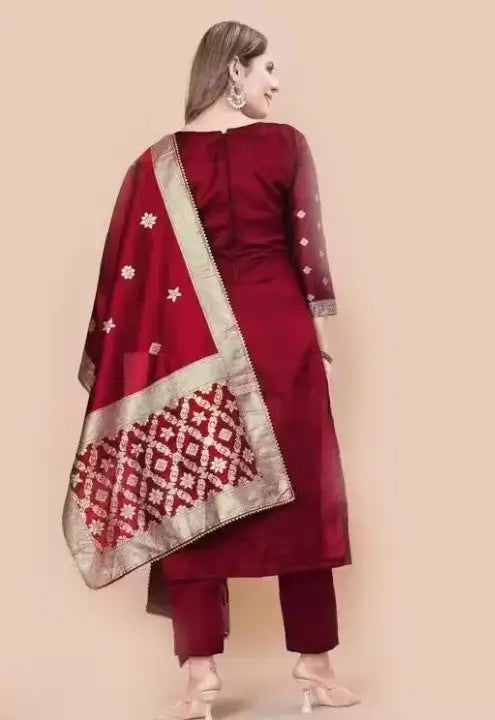 Exclusive Super Best Party Wear Salwar Suit Collection for Women – Art Silk Zari Woven Unstitched Set ( red, Standard )