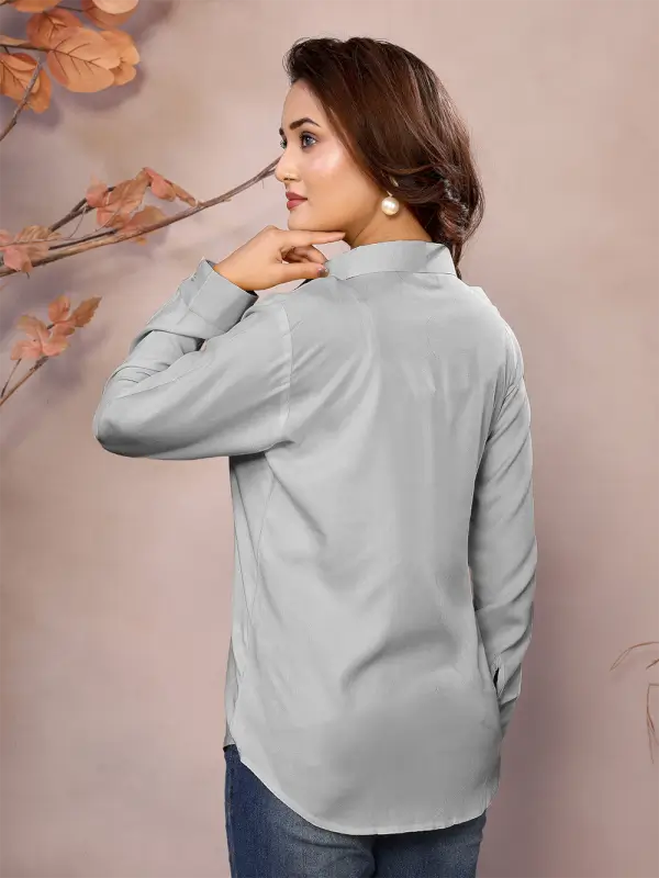 Golden Pure Viscose Collared Neck Hip Length Half Sleeve Shirt For Women