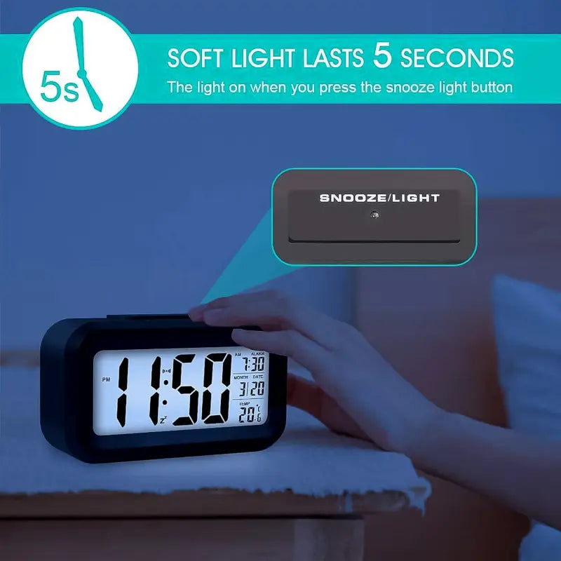 Digital lcd alarm clock with backlight optically controlled battery-powered clock with time, date, and temperature - Durable Plastic ( default, OS ).
