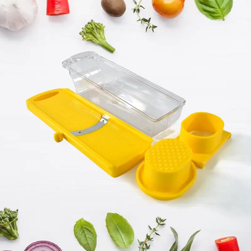Big multipurpose vegetable and fruit slicer manual kitchen cutter with safety handle &amp; storage container - Stainless Steel, Non-Slip Base, Durable Plastic, Compact Mini Size ( default, OS