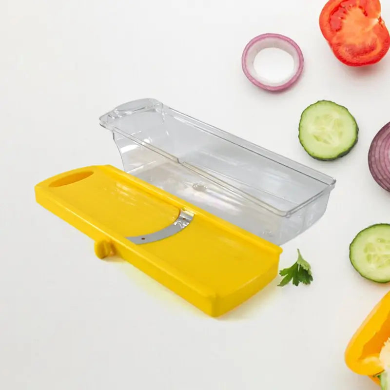 Big multipurpose vegetable and fruit slicer manual kitchen cutter with safety handle &amp; storage container - Stainless Steel, Non-Slip Base, Durable Plastic, Compact Mini Size ( default, OS