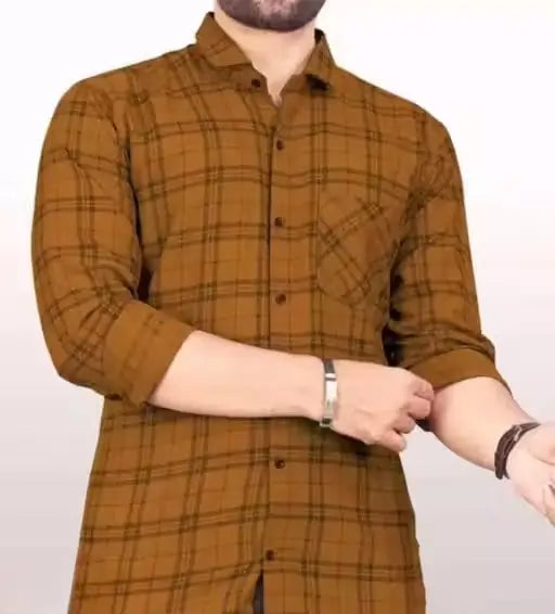 Men’s Cotton Blend Full Sleeve Checked Shirt – Formal, Casual & Partywear, M to XXL. ( orange, Standard )