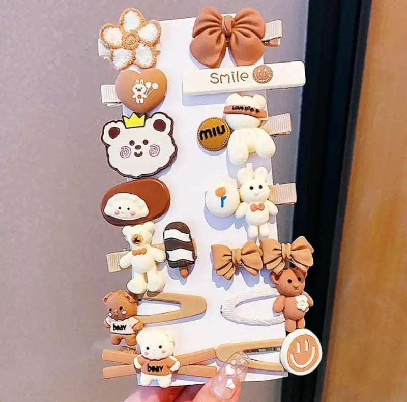 14 Pc Teddy Bow Hair Clips – Small Multicolor Rubber Clips ( default, Standard )