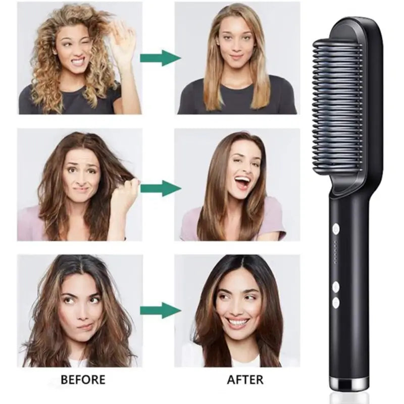 Hair Straightener Brush with Keratin Ceramic Coating Fast Heating, Adjustable Temperature, Anti-Frizz Design ( default, Standard ).