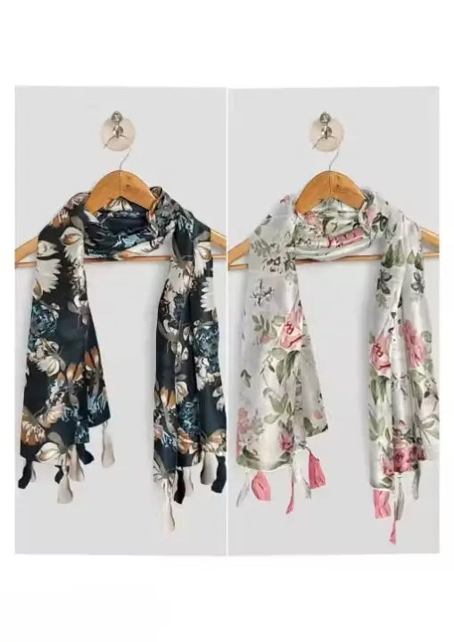 Printed Chiffon Stoles – Pack of 2 Stylish Scarves ( default, Standard )