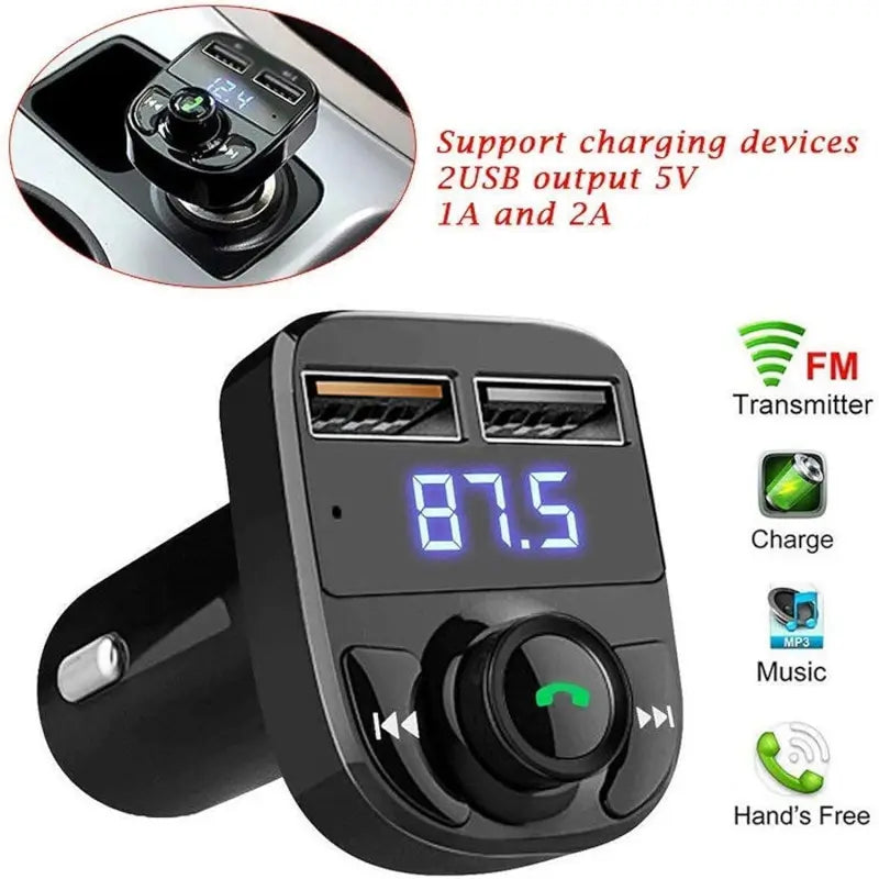 CAR-X8 Bluetooth FM Transmitter Kit with Dual USB Fast Charger ( default, Standard ).