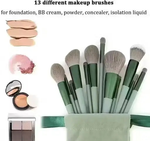 Professional FIX+ Makeup Brushes Green Colour Set of 13PCS with Beauty Blender ( default, OS )