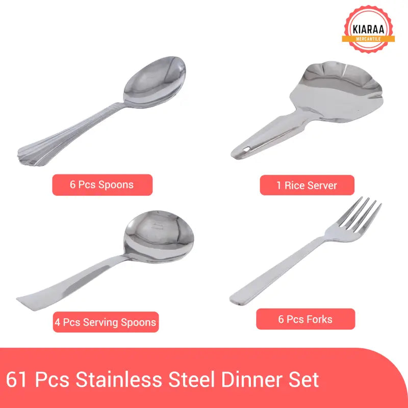 KIARAA 61 PIECE STAINLESS STEEL DINNER SET ( default, Free Size )