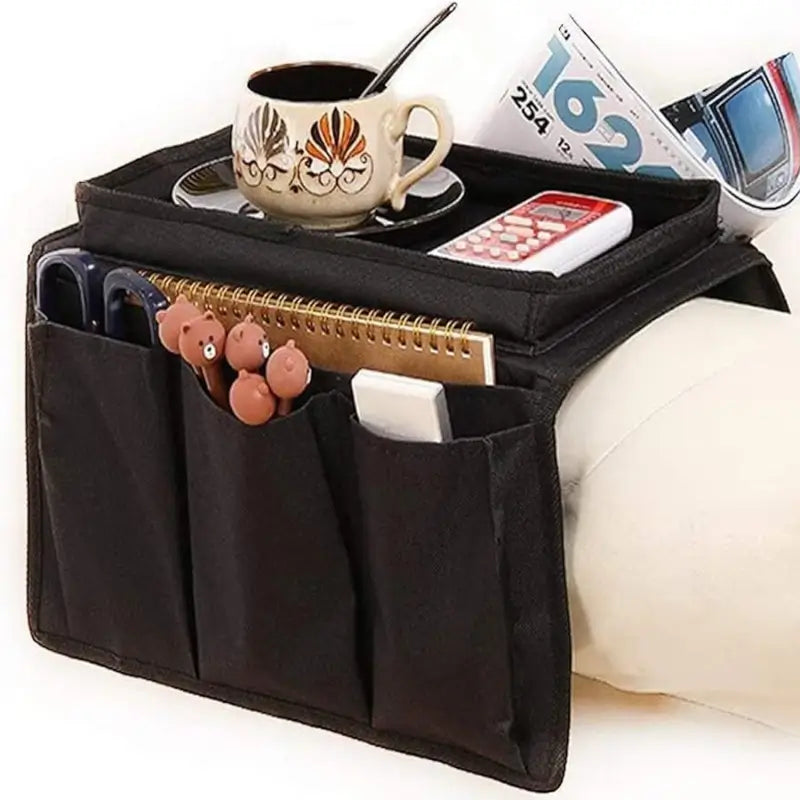 Sofa Arm Rest Hanging Storage Bag, Storage Bag for Sofa Ideal for Sorting Magazines iPad Books (Black) ( black, Standard ).