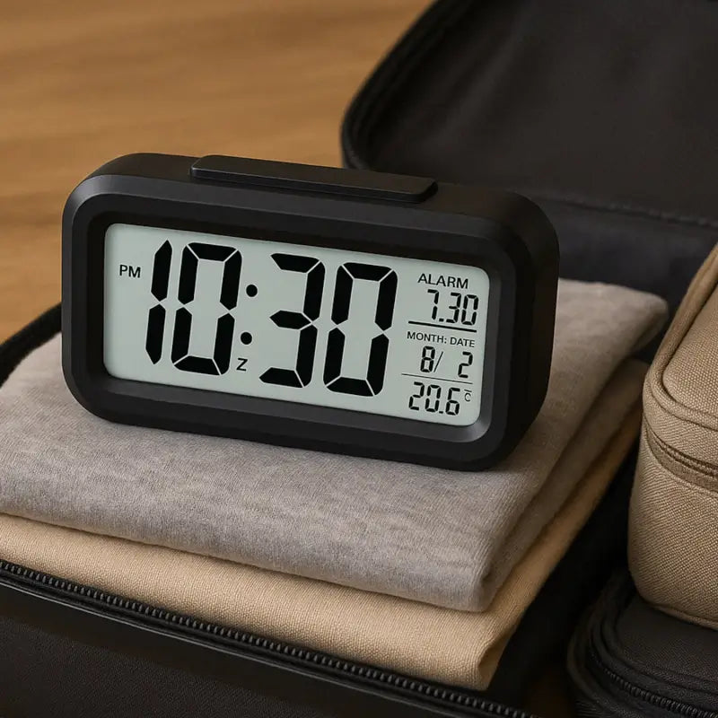 Digital lcd alarm clock with backlight optically controlled battery-powered clock with time, date, and temperature - Durable Plastic ( default, OS ).