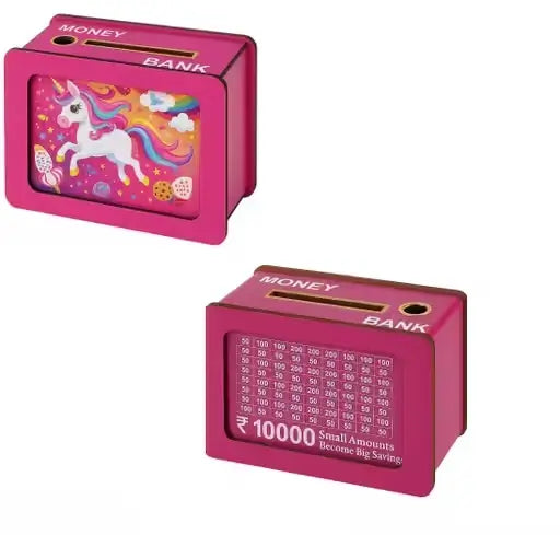 Magical Pink Unicorn Wooden Piggy Bank – Handcrafted Savings Box ( default, Standard )
