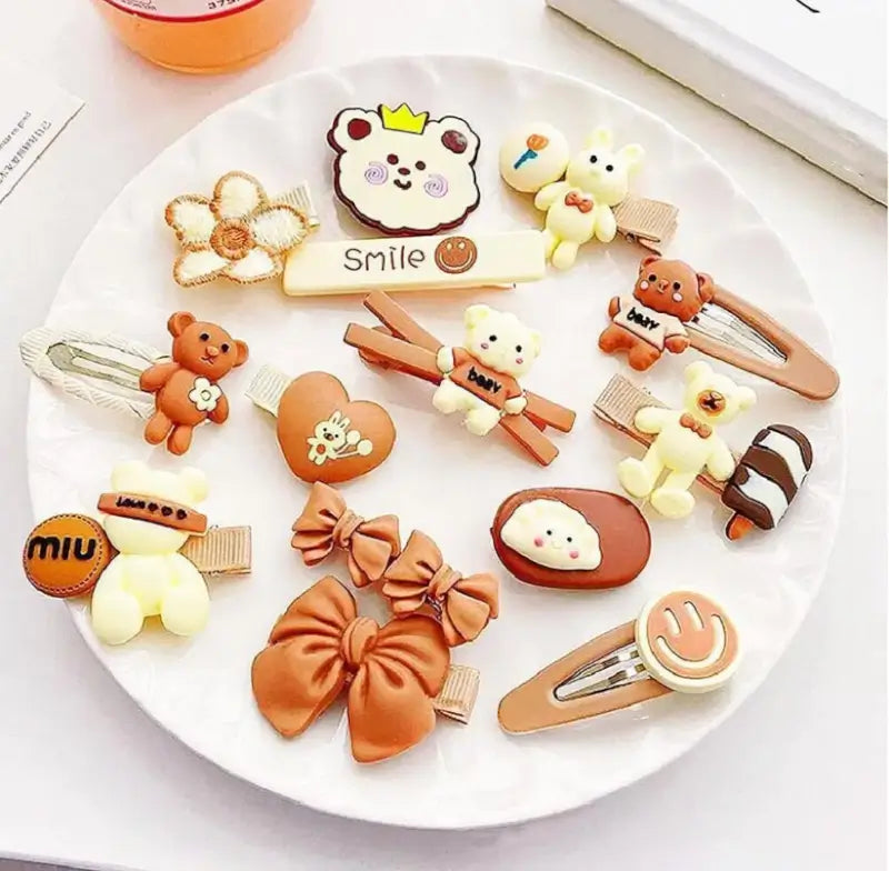 14 Pc Teddy Bow Hair Clips – Small Multicolor Rubber Clips ( default, Standard )