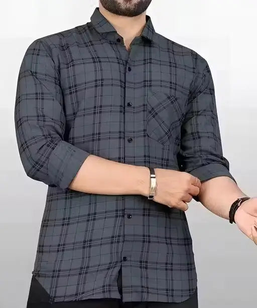 Men’s Dashing Formal Check Shirt – Cotton Blend, S to XXL, Long Sleeves. ( grey, Standard )
