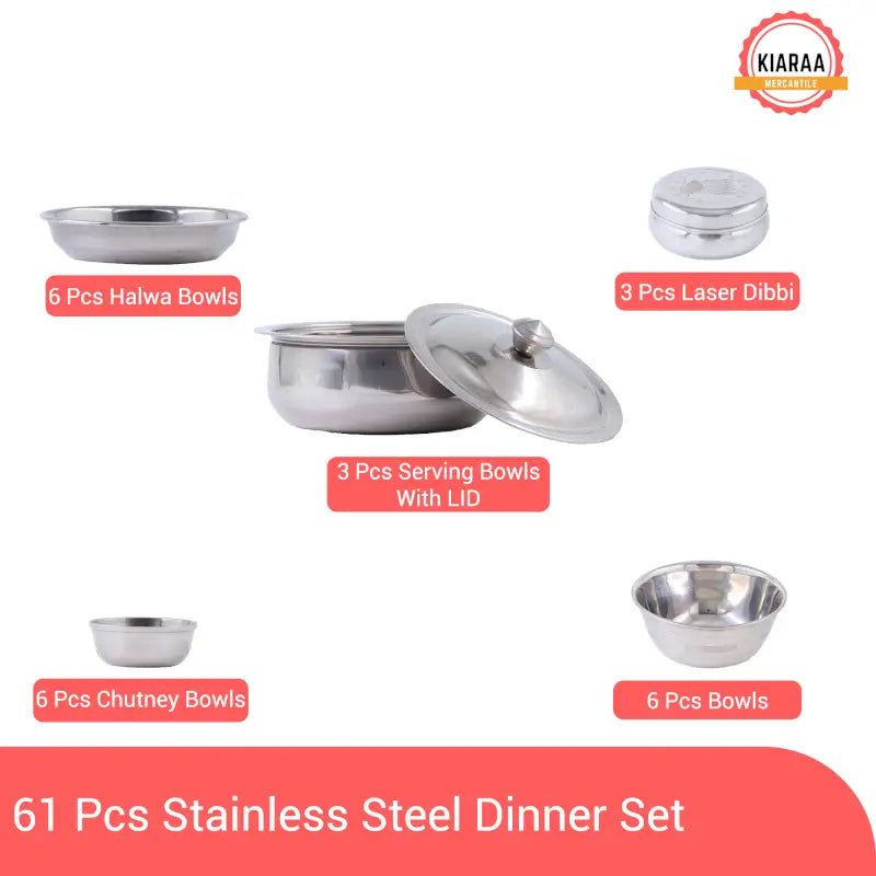 KIARAA 61 PIECE STAINLESS STEEL DINNER SET ( default, Free Size )
