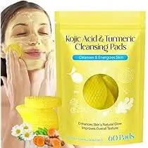 Kojic Acid & Turmeric Cleansing Pads – Deep Cleanse & Brighten Skincare Pads ( yellow, Free Size ).