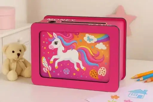 Magical Pink Unicorn Wooden Piggy Bank – Handcrafted Savings Box ( default, Standard )