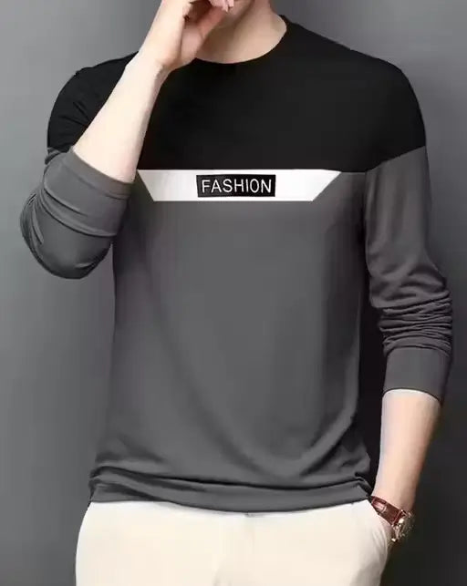 Men’s Round Neck Cotton Blend Full Sleeve Printed T-shirt – S to XXL. ( default, Standard )