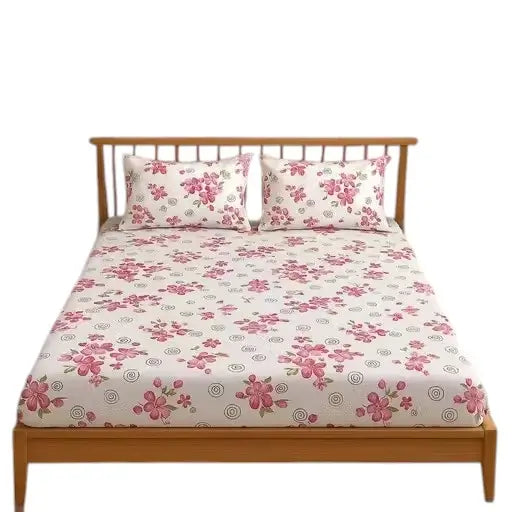 Floral Cotton Fitted Bedsheet – Single Size with 2 Pillow Covers ( default, Standard )