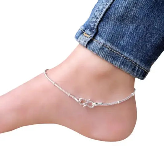 Silver-Plated Anklets & Necklace Chain Combo | Free Size Alloy Payal | Non-Adjustable Fashion Jewellery Set (Pack of 2) ( default, Standard )