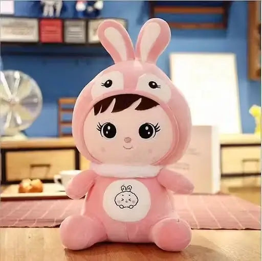 Stuffed Doll with Bunny Cap – Pink Plush Toy for Kids and Girls ( default, OS )