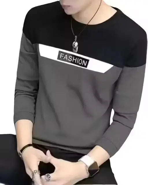 Men’s Round Neck Cotton Blend Full Sleeve Printed T-shirt – S to XXL. ( default, Standard )