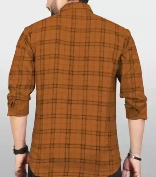 Men’s Cotton Blend Full Sleeve Checked Shirt – Formal, Casual & Partywear, M to XXL. ( orange, Standard )