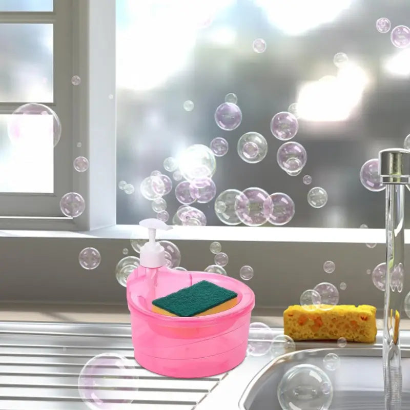 Double Layer Liquid soap Dispenser with Pump and Sponge, Practical for Hotel Sink Clear, Soap Dispensing Liquid Pump Bottle for Home, Kitchen Rectangle ( 2 in 1 ) ( default, Standard ).