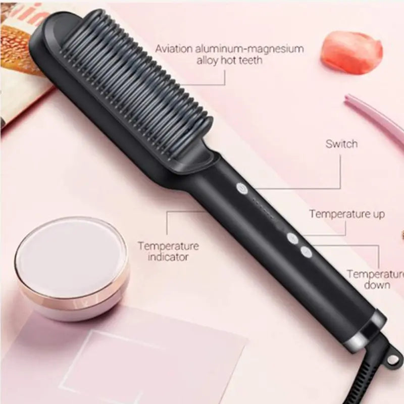 Hair Straightener Brush with Keratin Ceramic Coating Fast Heating, Adjustable Temperature, Anti-Frizz Design ( default, Standard ).