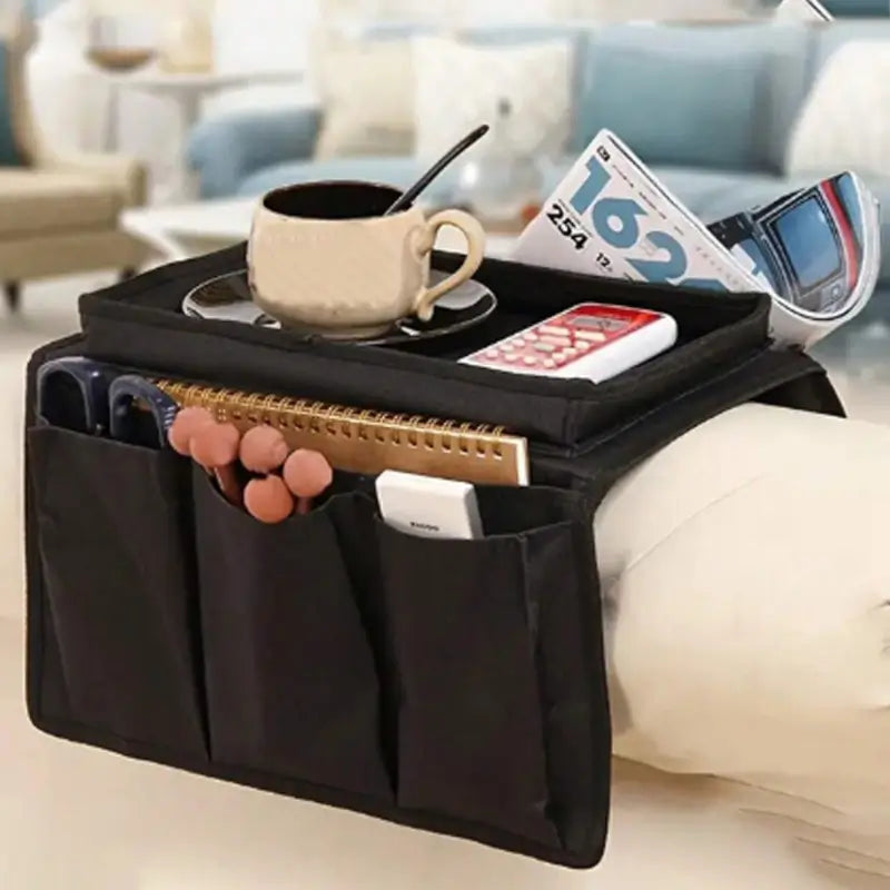 Sofa Arm Rest Hanging Storage Bag, Storage Bag for Sofa Ideal for Sorting Magazines iPad Books (Black) ( black, Standard ).