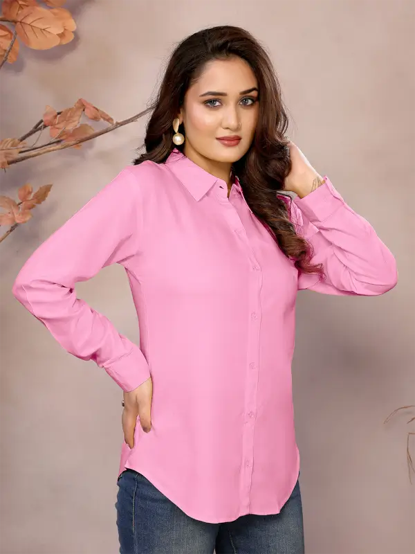 Golden Pure Viscose Collared Neck Hip Length Half Sleeve Shirt For Women