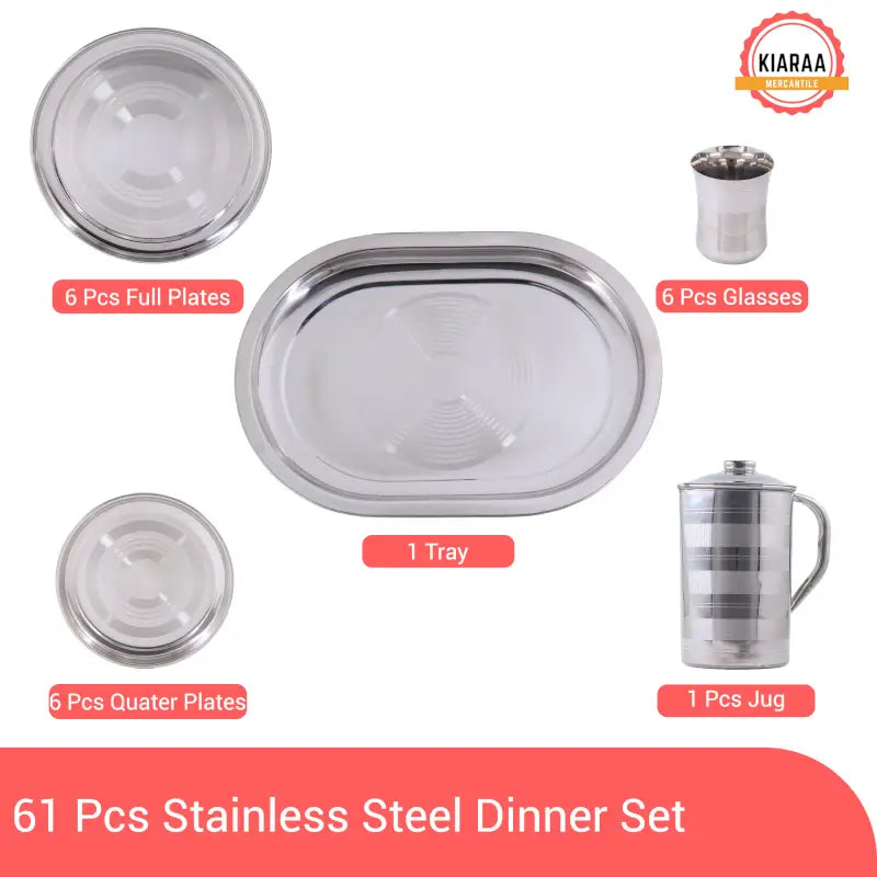 KIARAA 61 PIECE STAINLESS STEEL DINNER SET ( default, Free Size )