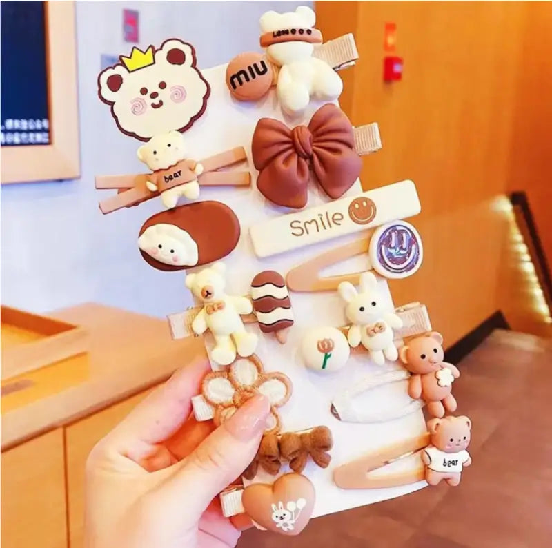 14 Pc Teddy Bow Hair Clips – Small Multicolor Rubber Clips ( default, Standard )