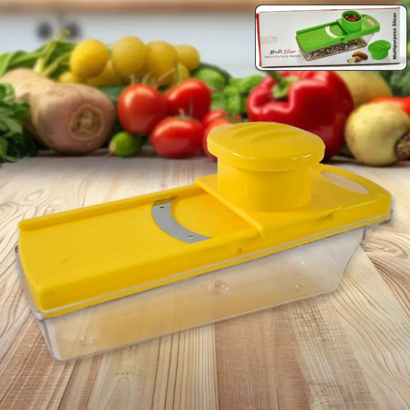 Big multipurpose vegetable and fruit slicer manual kitchen cutter with safety handle &amp; storage container - Stainless Steel, Non-Slip Base, Durable Plastic, Compact Mini Size ( default, OS