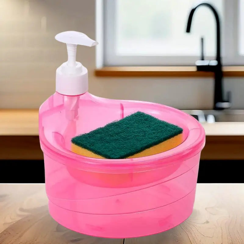 Double Layer Liquid soap Dispenser with Pump and Sponge, Practical for Hotel Sink Clear, Soap Dispensing Liquid Pump Bottle for Home, Kitchen Rectangle ( 2 in 1 ) ( default, Standard ).